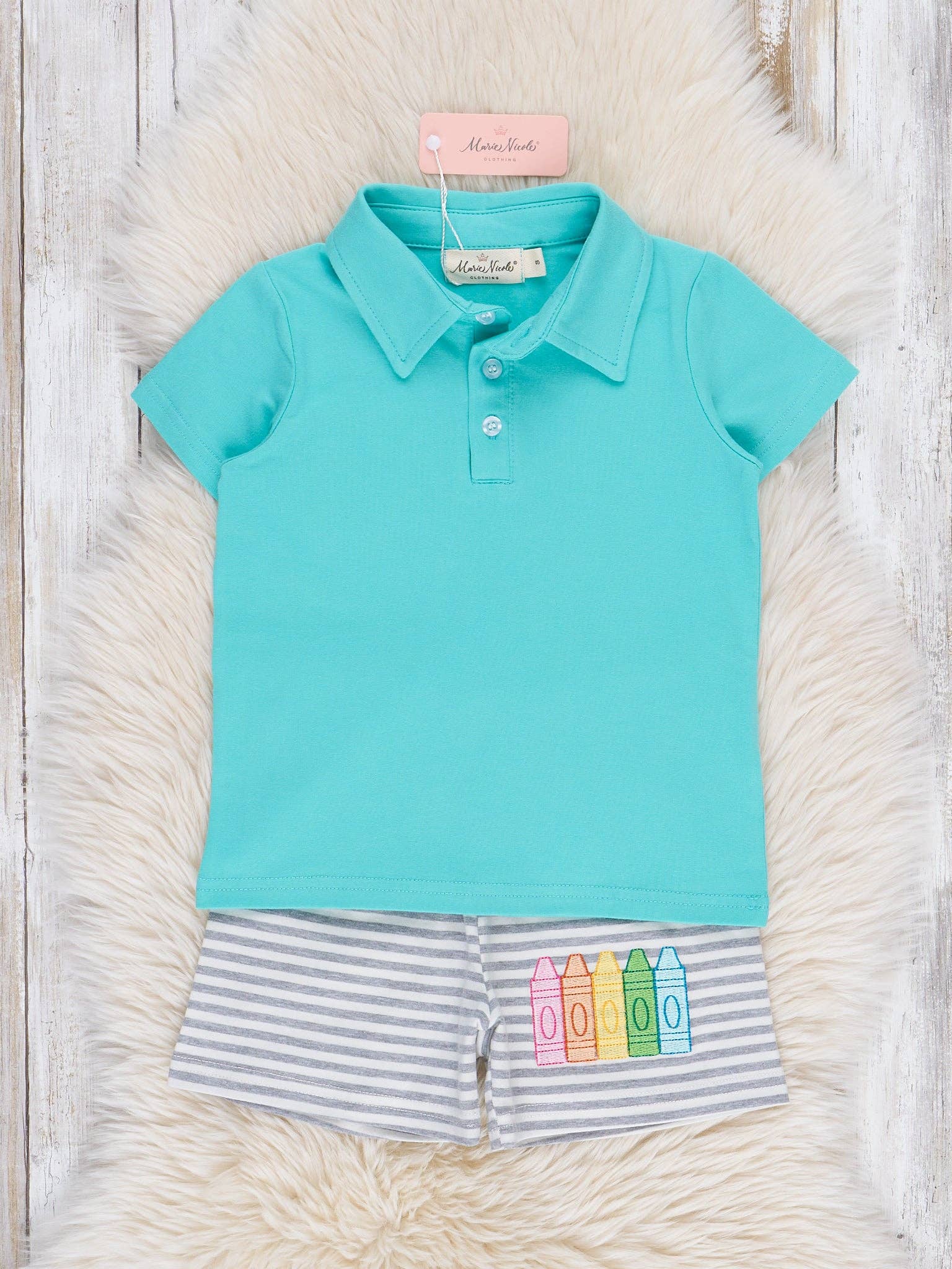 Marie Nicole Clothing - Striped Embroidered Crayons Polo Outfit