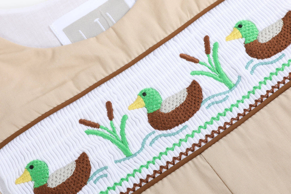 Light Brown Mallard Smocked Overalls