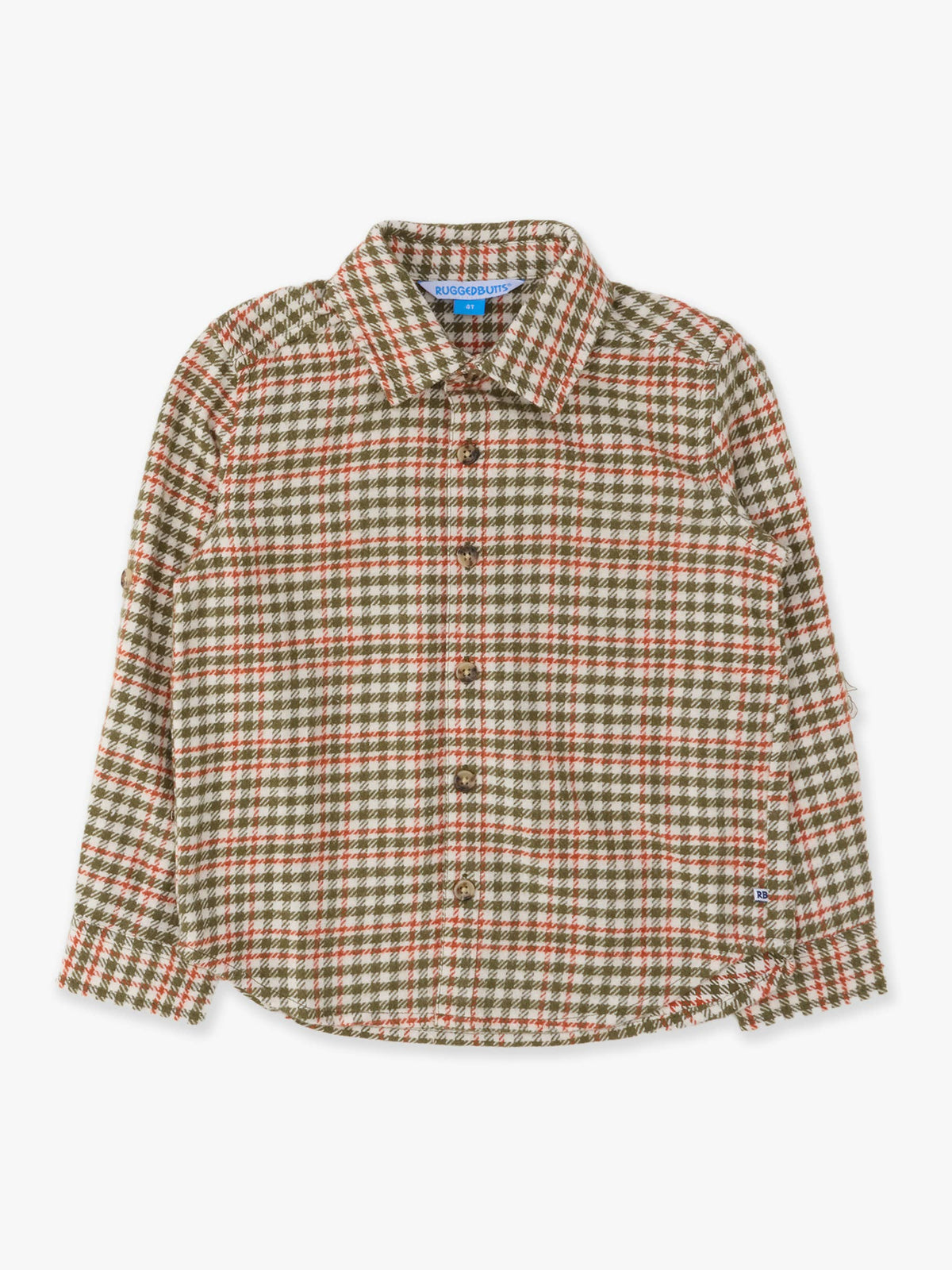 Boys Classic Dusty Olive Houndstooth Long Sleeve Button Down Shirt
