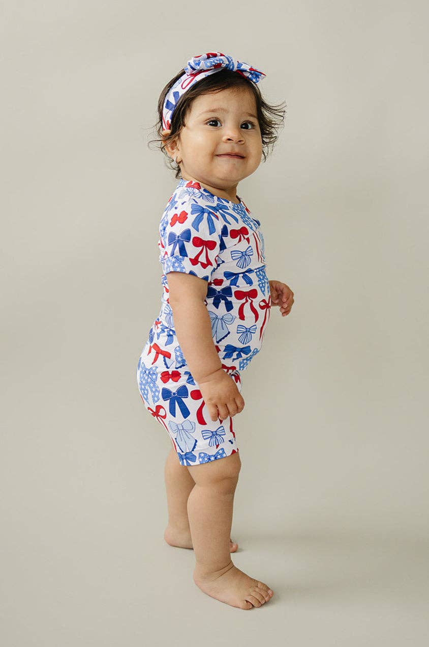 Bamboo Shorts Set | Red-White & Bows