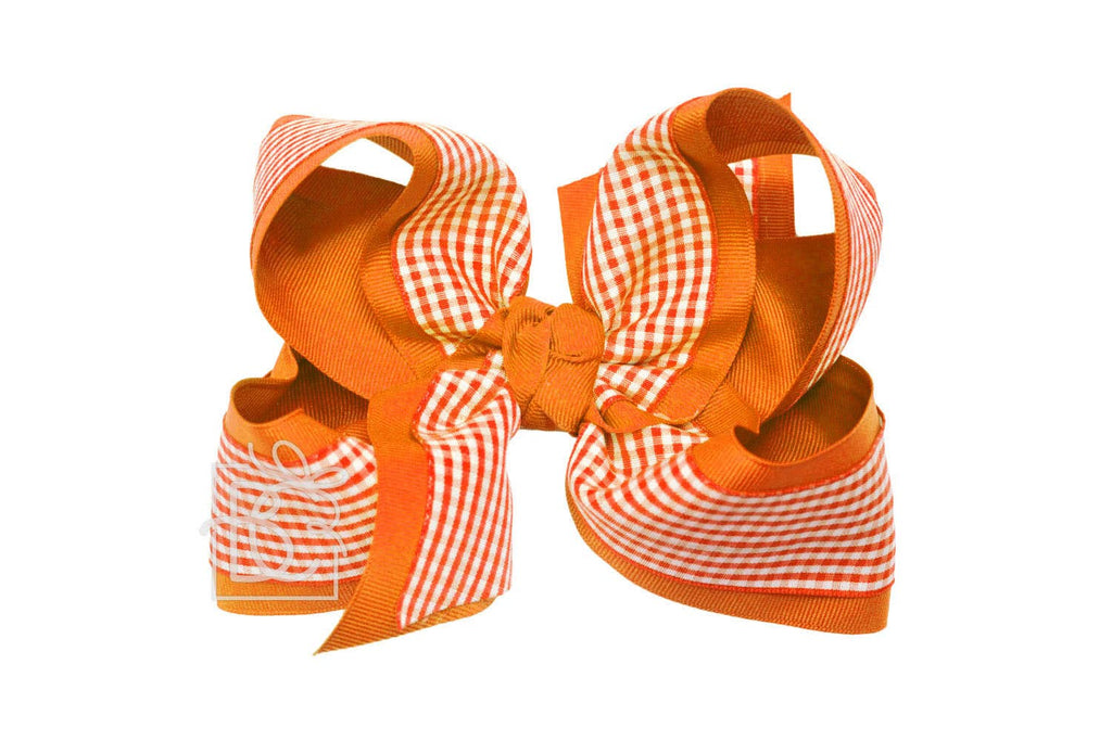 LAYERED GINGHAM/GROSGRAIN BOW ON CLIP