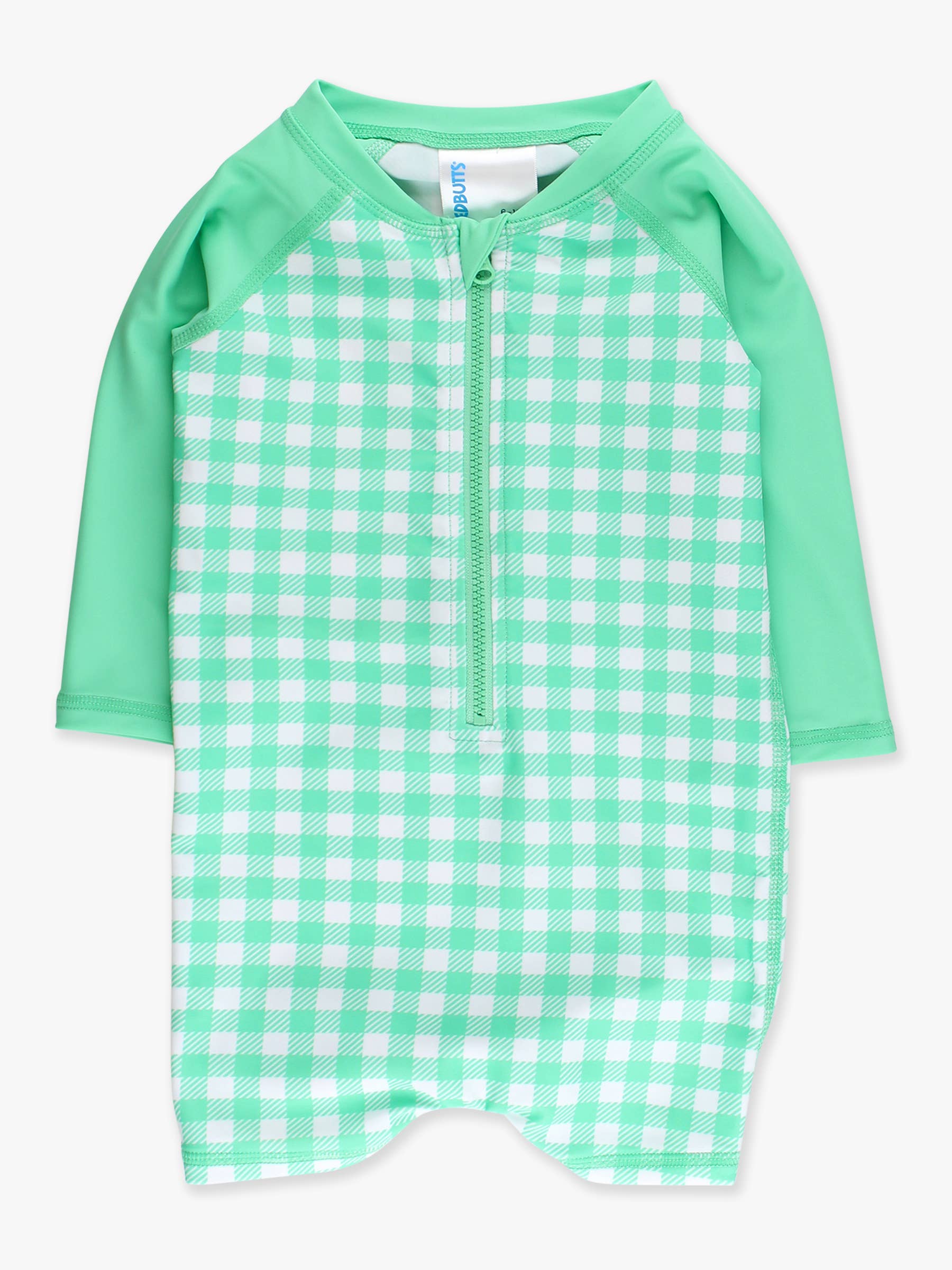 Baby Boys Spring Green Gingham Long Sleeve One Piece Rash Guard Swimsuit