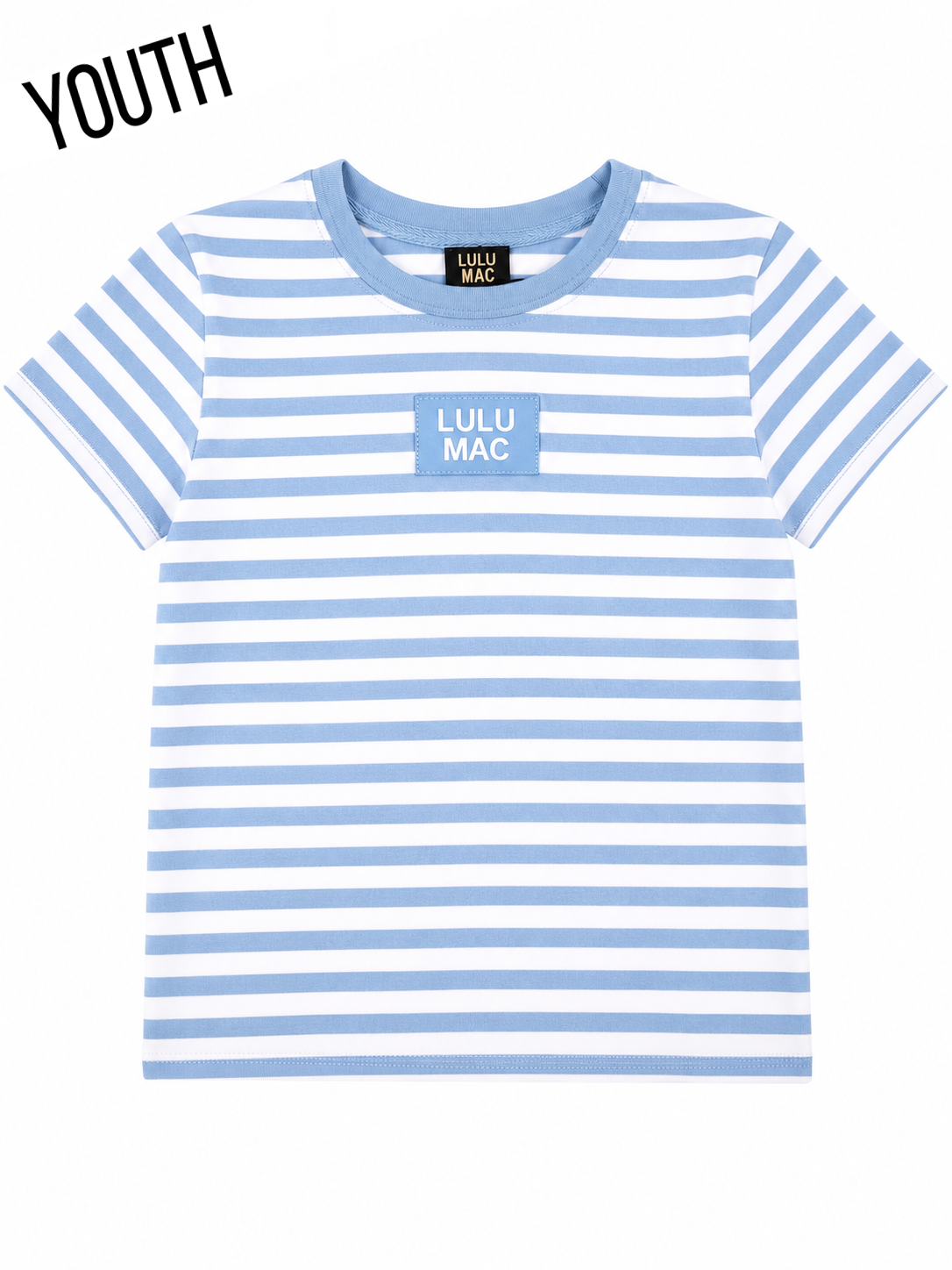 KD-MC-STRIPE MONOCHROME PATCH YOUTH BABY DOLL TOP-LIGHT BLUE
