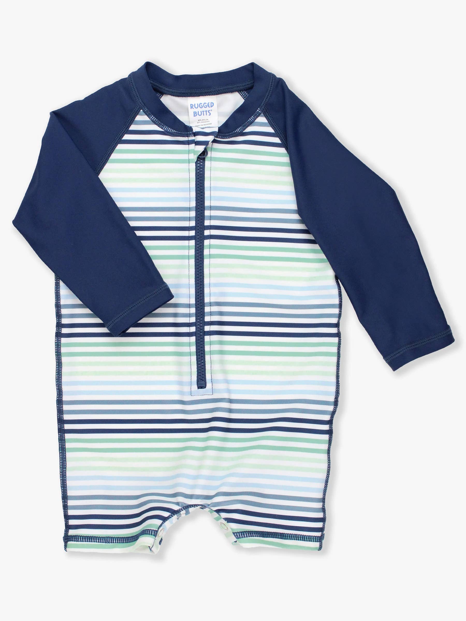 Baby Boys Coastal Stripes Long Sleeve One Piece Rash Guard Swimsuit