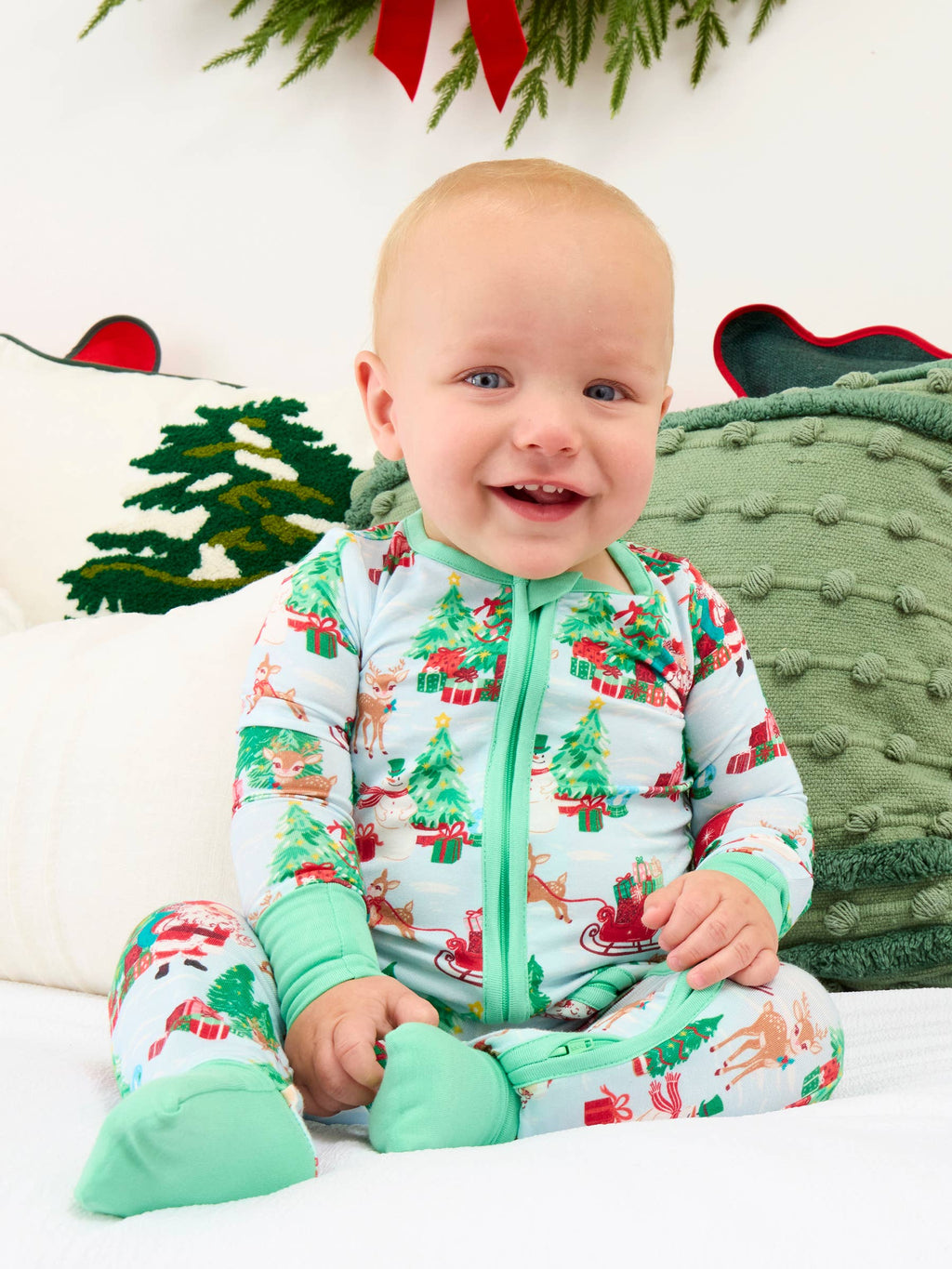 SoftSnooze™ Baby Bamboo Viscose Santa Wonderland Christmas Convertible One Piece Footie Pajama