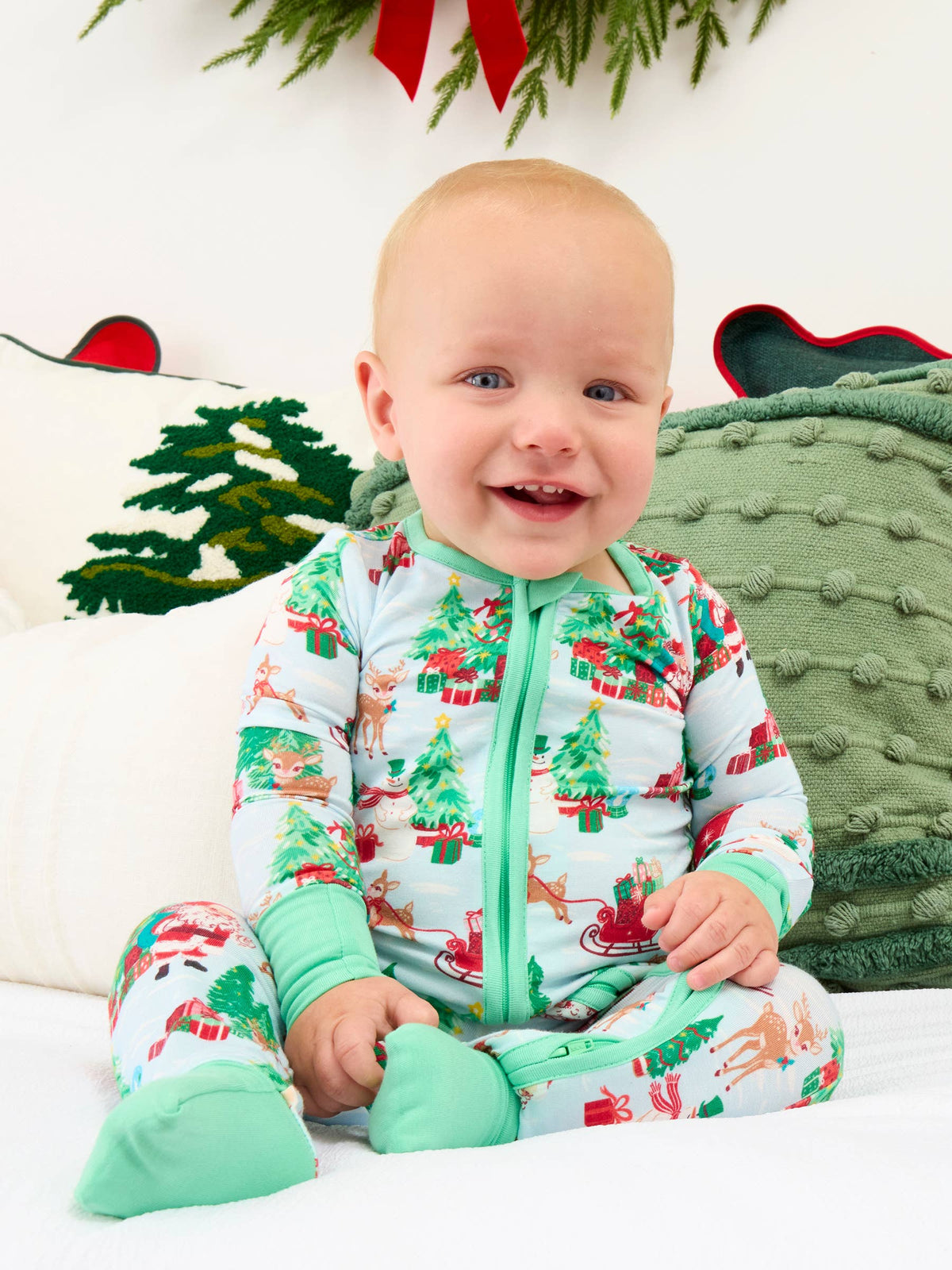 SoftSnooze™ Baby Bamboo Viscose Santa Wonderland Christmas Convertible One Piece Footie Pajama