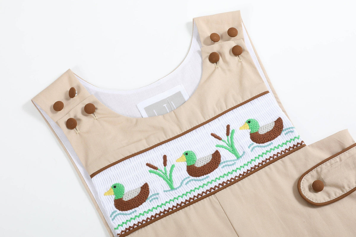 Light Brown Mallard Smocked Overalls