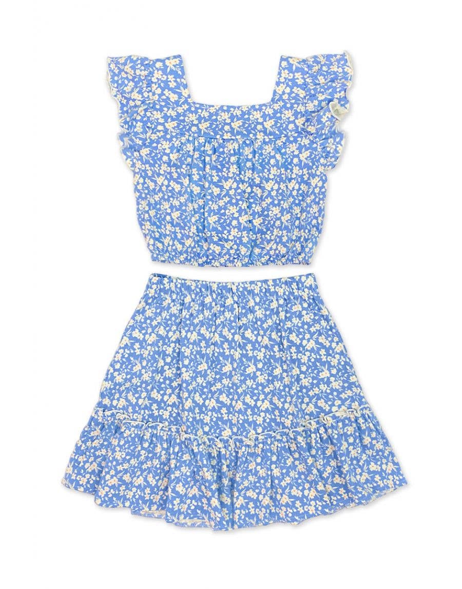Cutie Patootie Clothing - Blue/White Floral Skirt Set