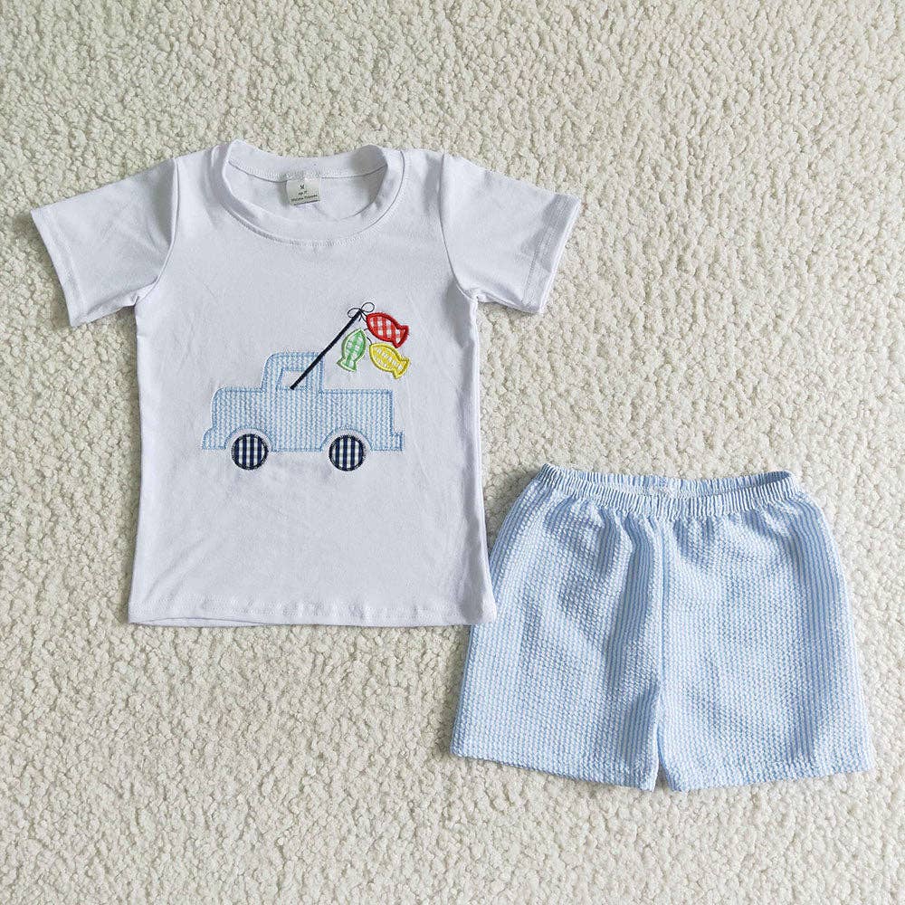 Baby Boys fishing seersucker summer shorts sets
