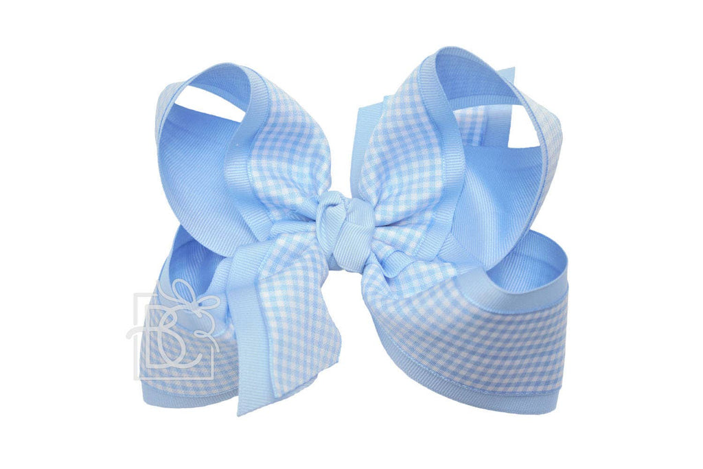 LAYERED GINGHAM/GROSGRAIN BOW ON CLIP