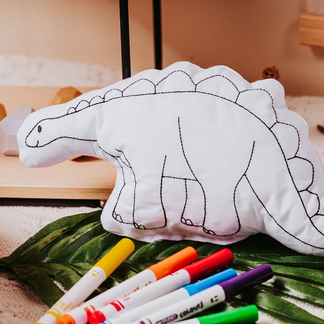 Tiny Owls Gift Co. - Stegosaurus Coloring Pillow Activity For Kids
