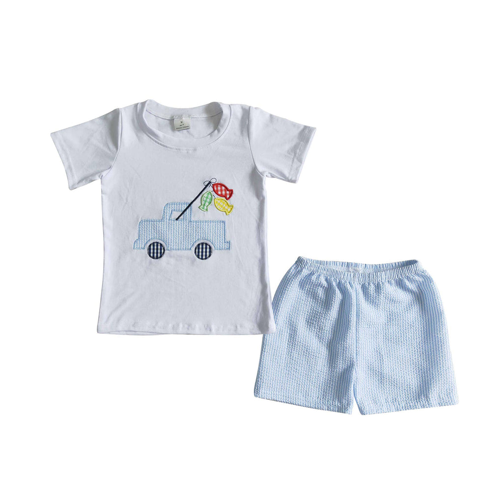 Baby Boys fishing seersucker summer shorts sets