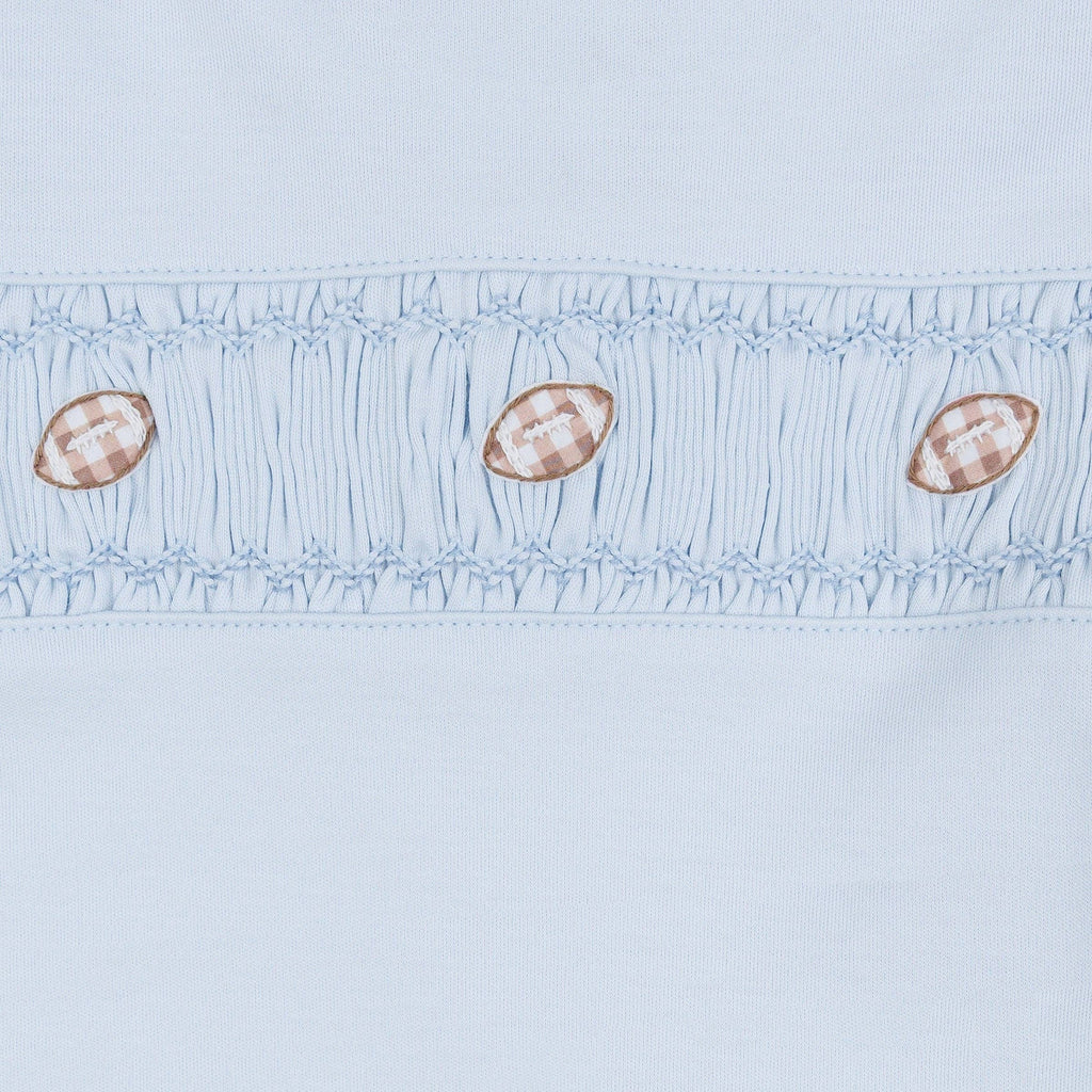 Tiny Tailgater Smocked Footie - Light Blue