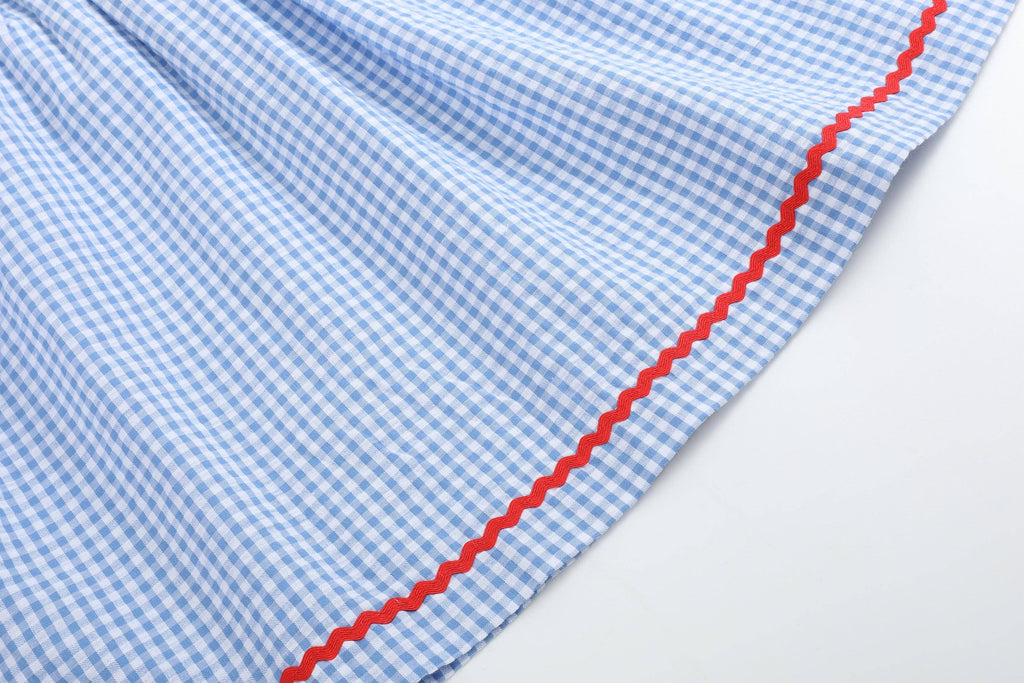 Blue Gingham Crawfish Smocked Dress