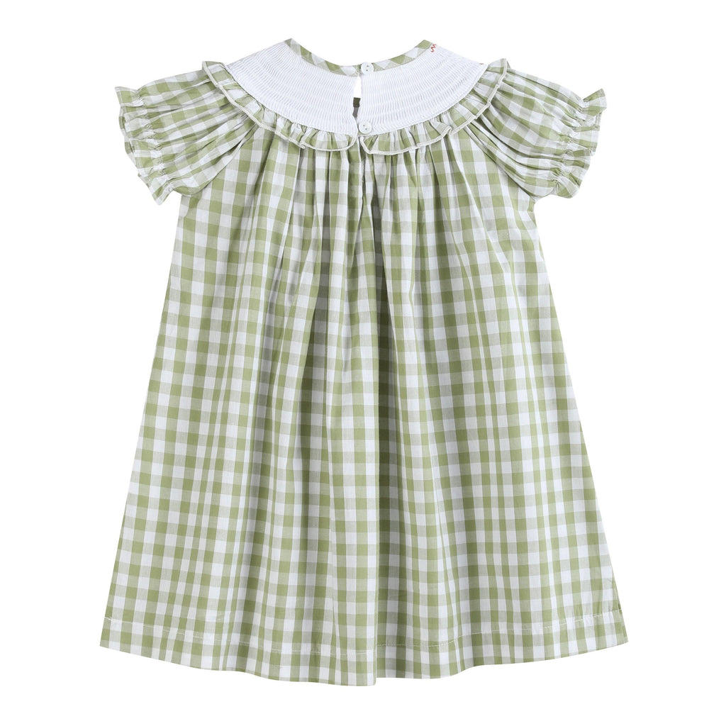 Sage Green Gingham Pumpkin Smocked Bishop Dress