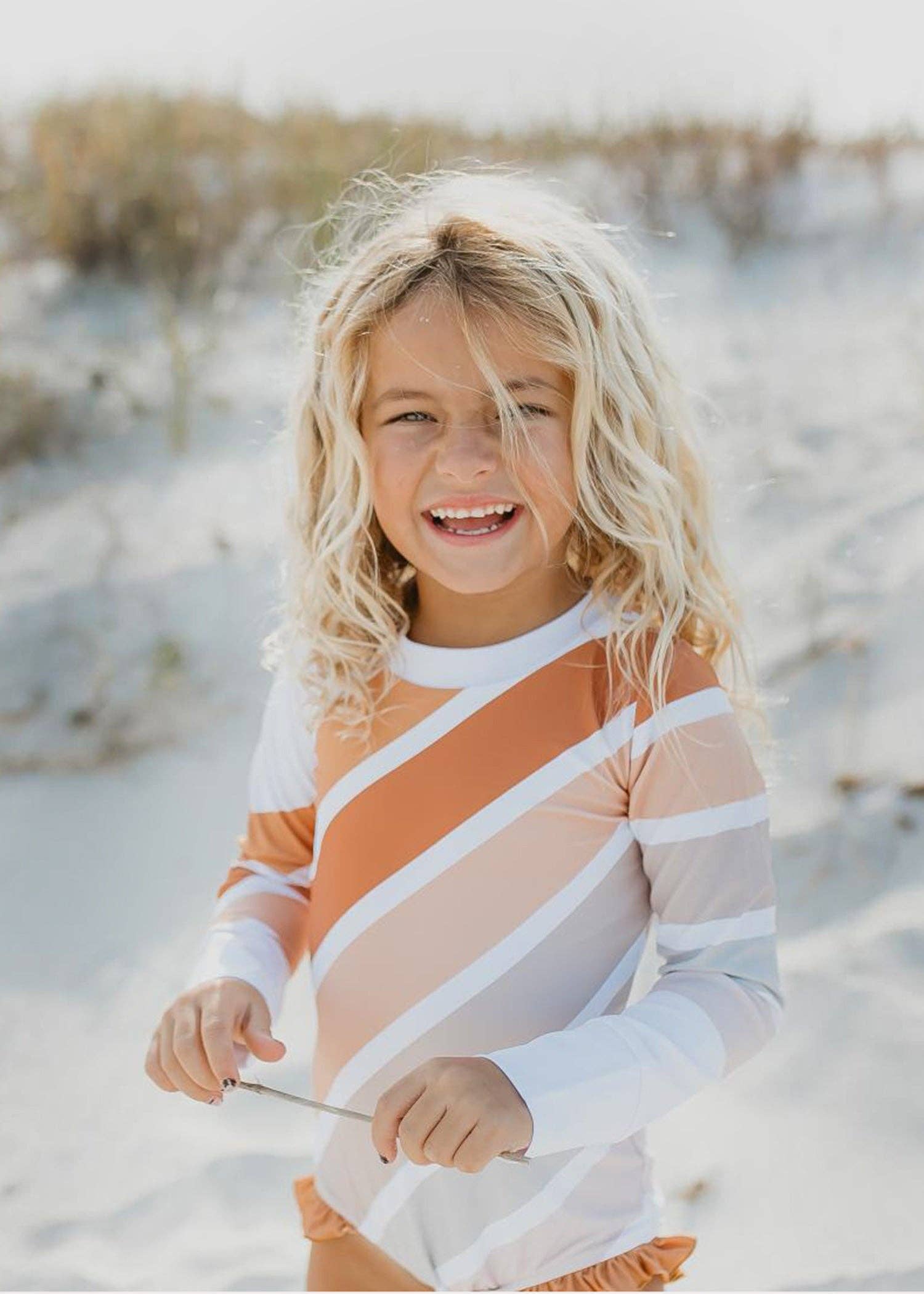 Oopsie Daisy - Neutral Rainbow Zip L.S. Rash Guard Swimsuit