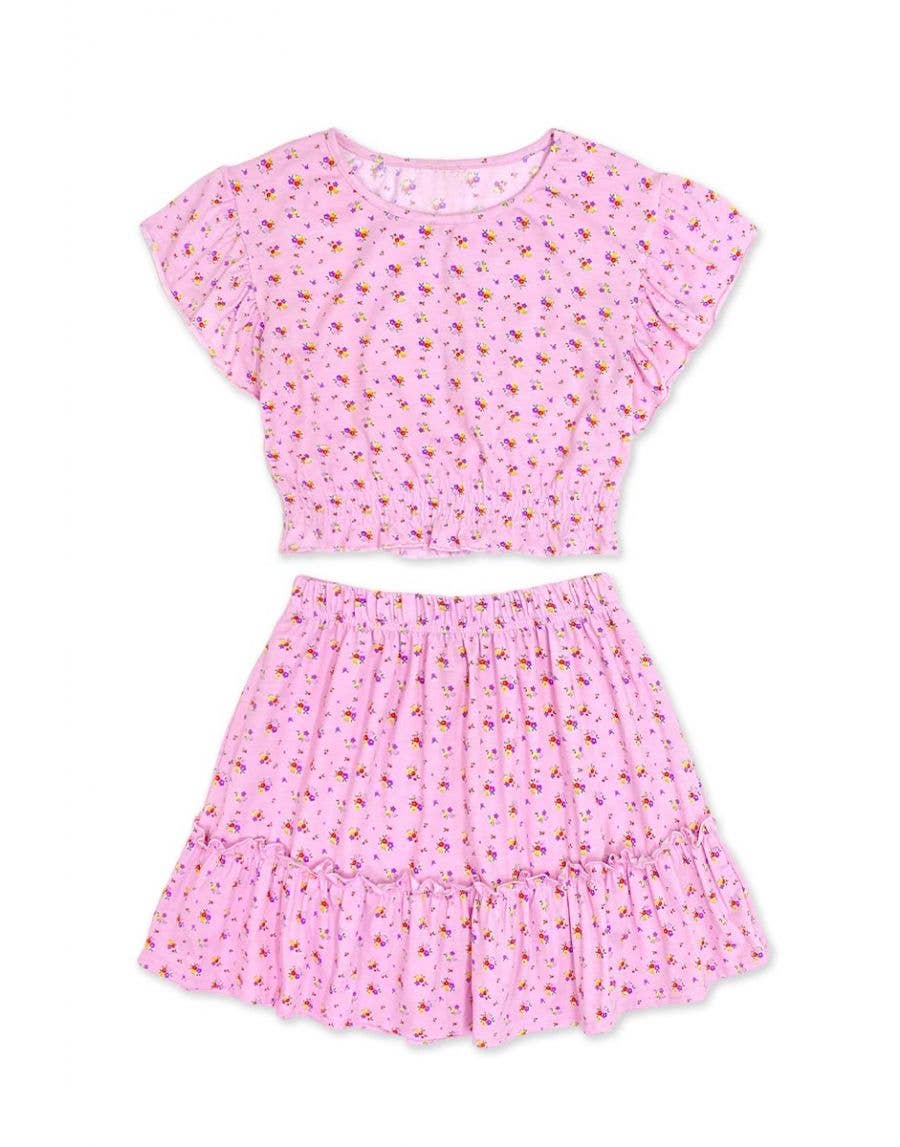 Cutie Patootie Clothing - Pink/Purple Floral Skirt Set