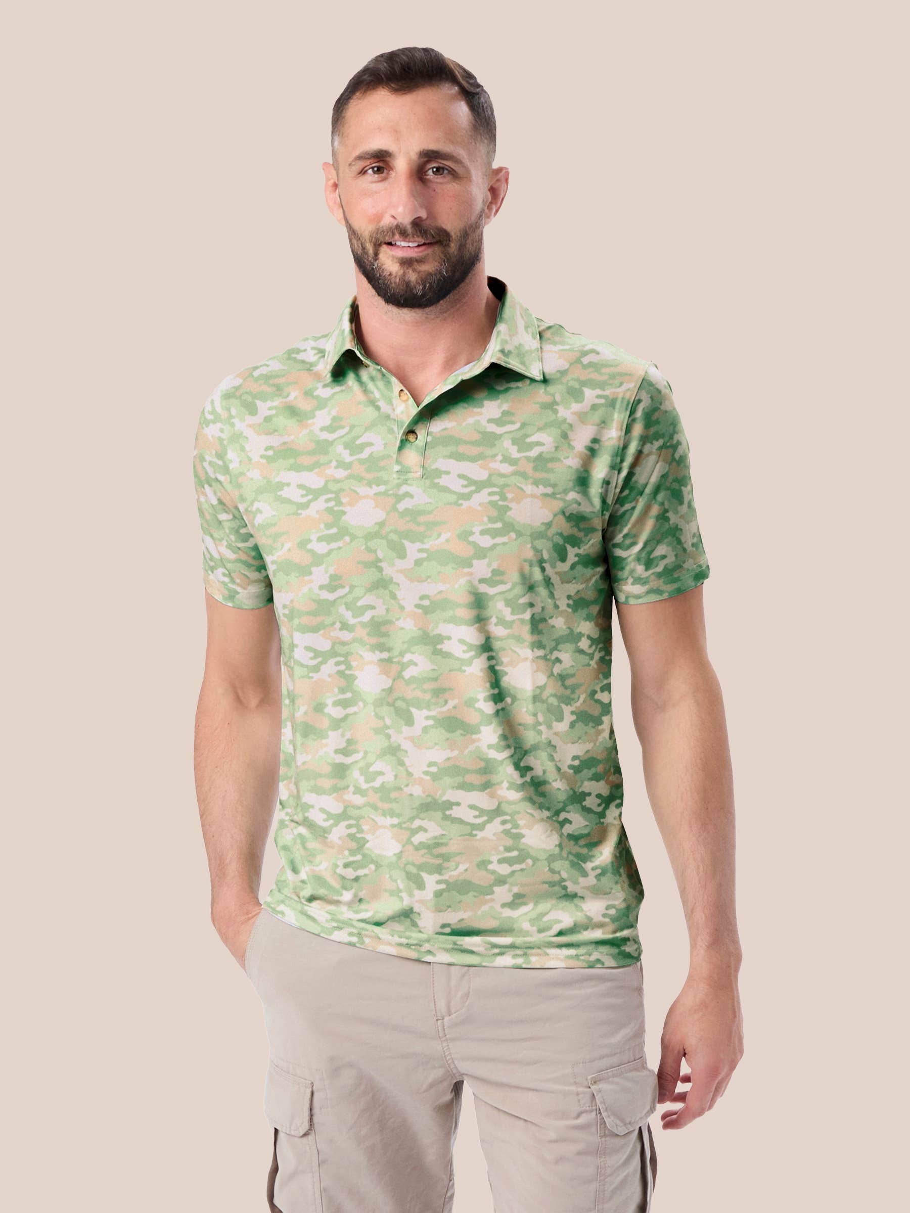 Men's Sage Trail Camo Knit Short Sleeve Performance Polo