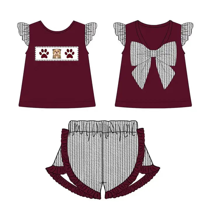 Bulldogs Collegiate Seersucker Bow Short Set