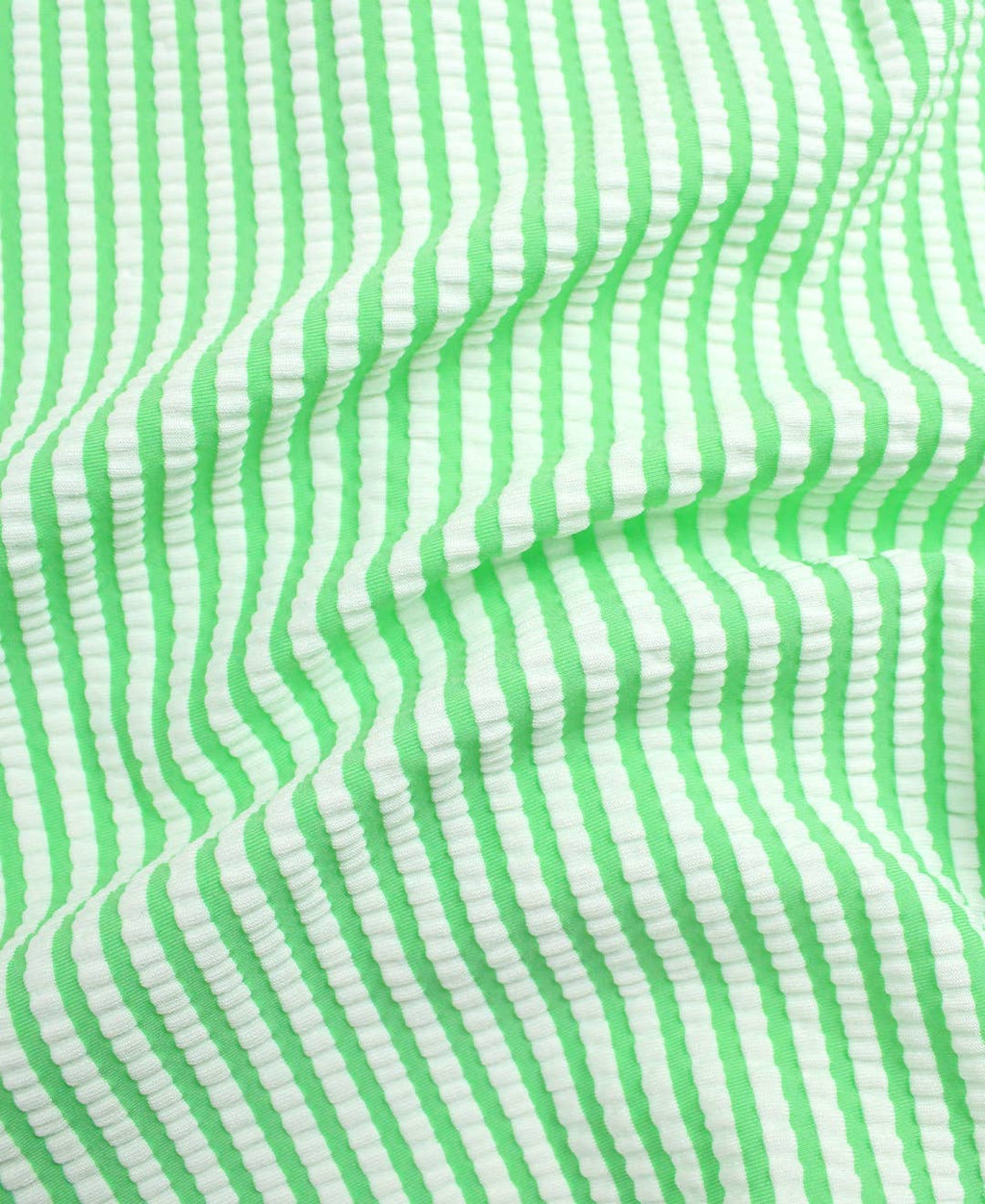 Girls Spring Green Seersucker One Shoulder Ruffle Tankini 2-Piece Swimsuit with Signature Rear Ruffles