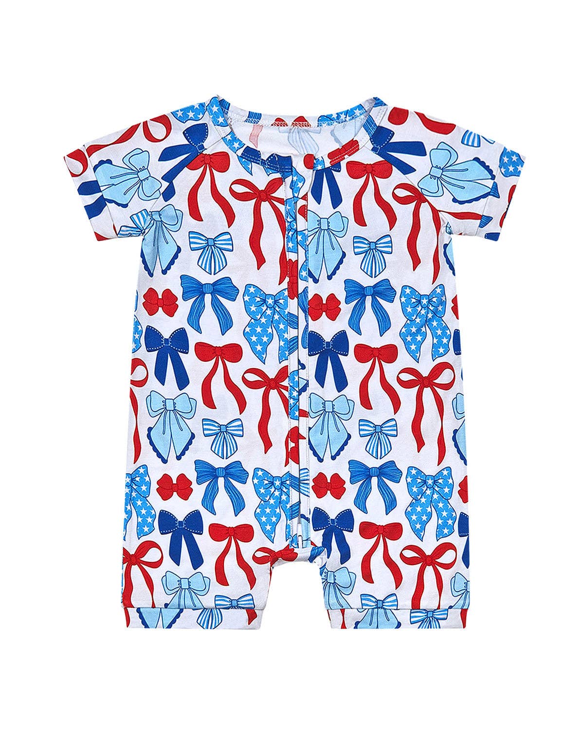 Bamboo Shorty Romper  | Red-White & Bows
