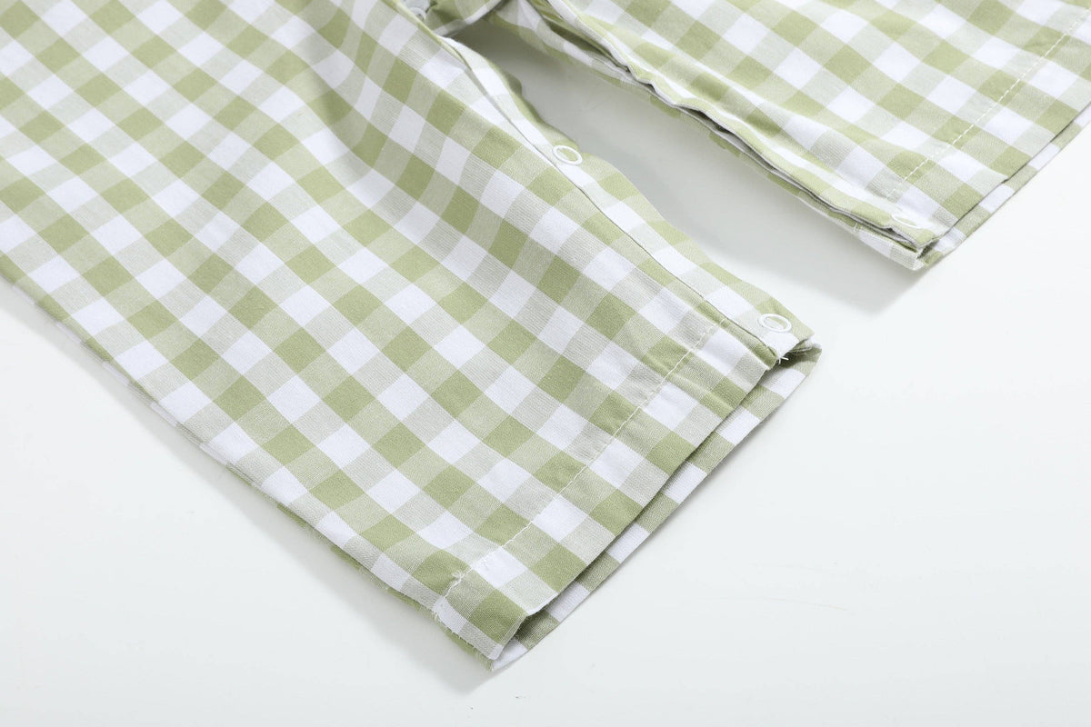 Sage Green Gingham Pumpkin Smocked Overalls