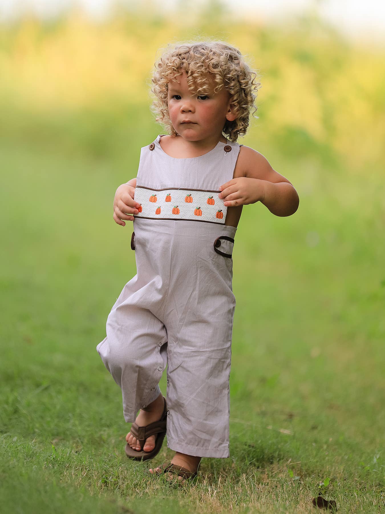 Rylee Faith Designs - Pumpkin Smock Embroidered Boys Romper