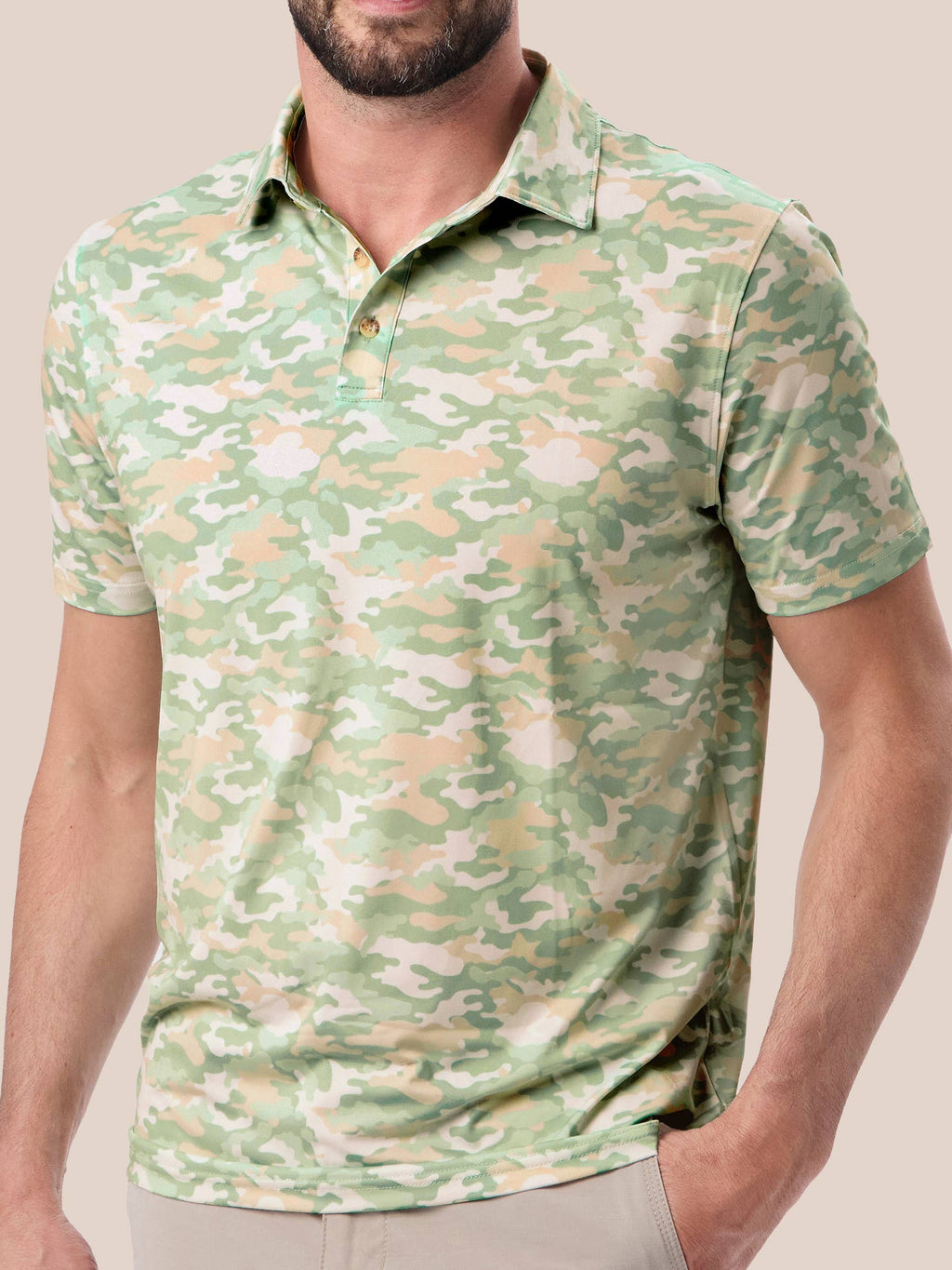 Men's Sage Trail Camo Knit Short Sleeve Performance Polo