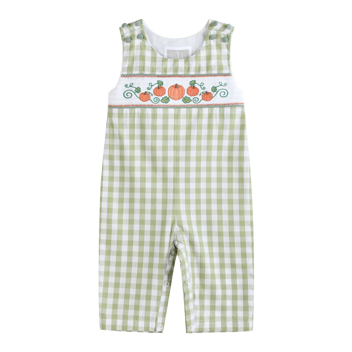 Sage Green Gingham Pumpkin Smocked Overalls
