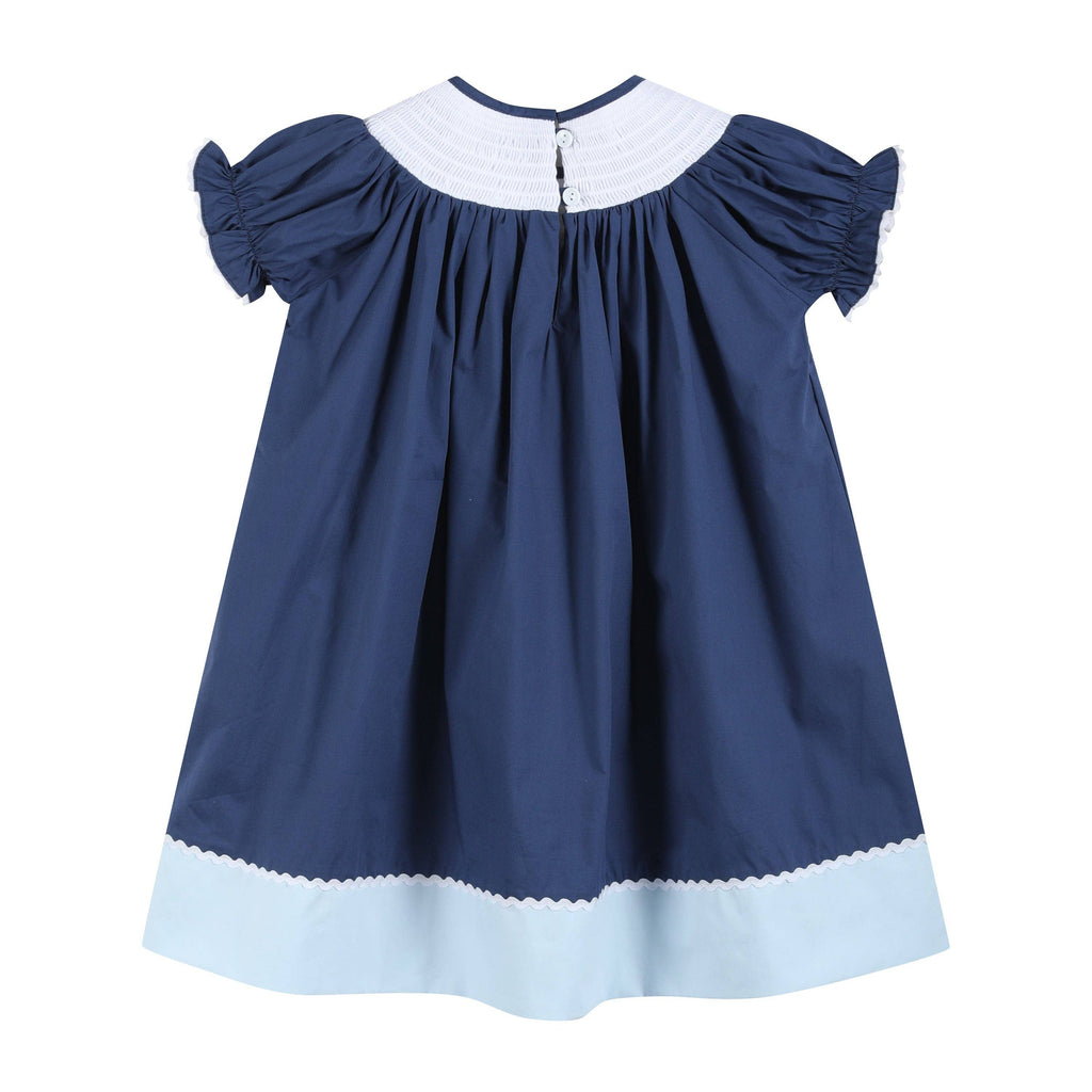 Dark Blue Nativity Smocked Bishop Dress
