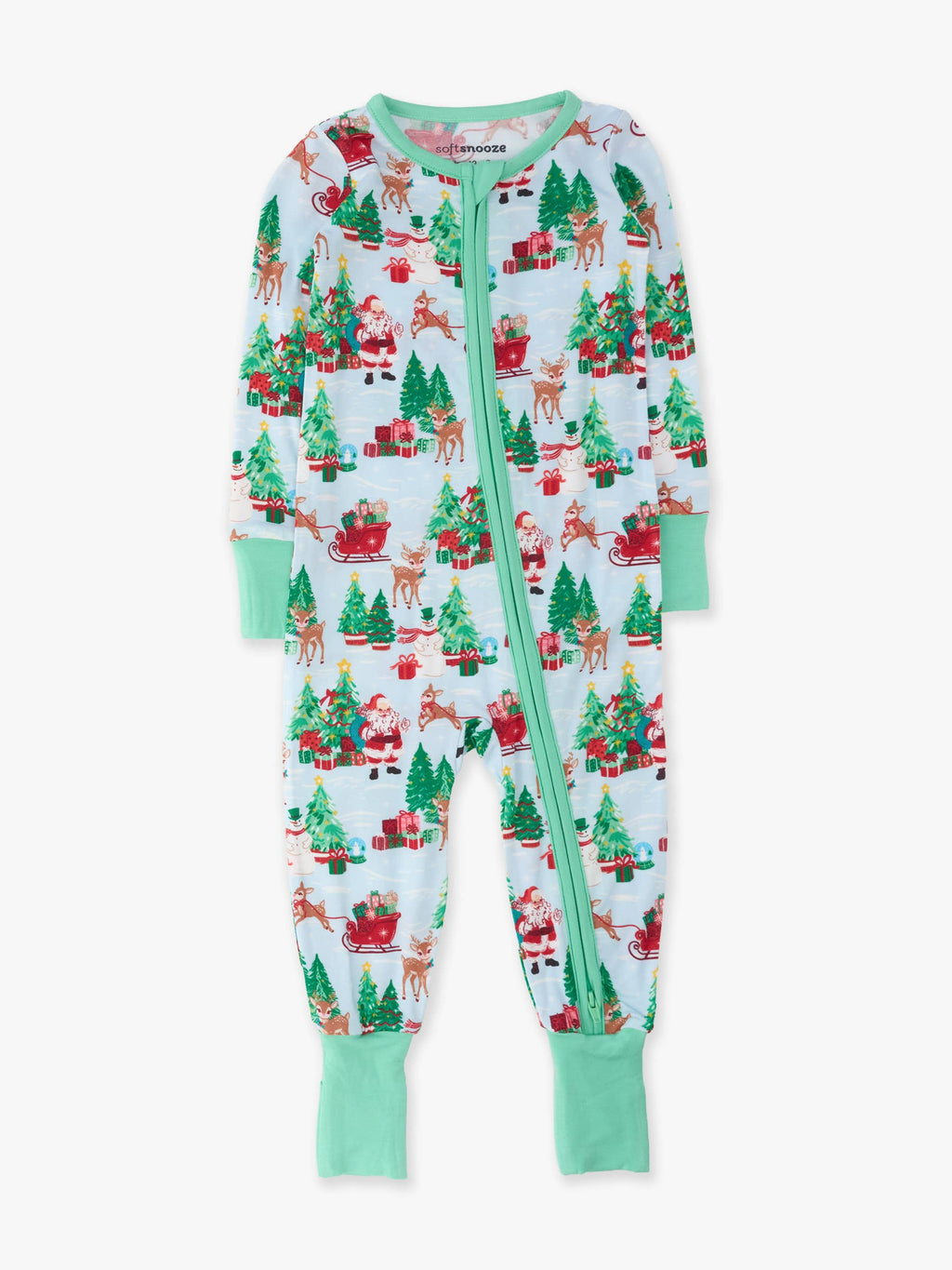 SoftSnooze™ Baby Bamboo Viscose Santa Wonderland Christmas Convertible One Piece Footie Pajama