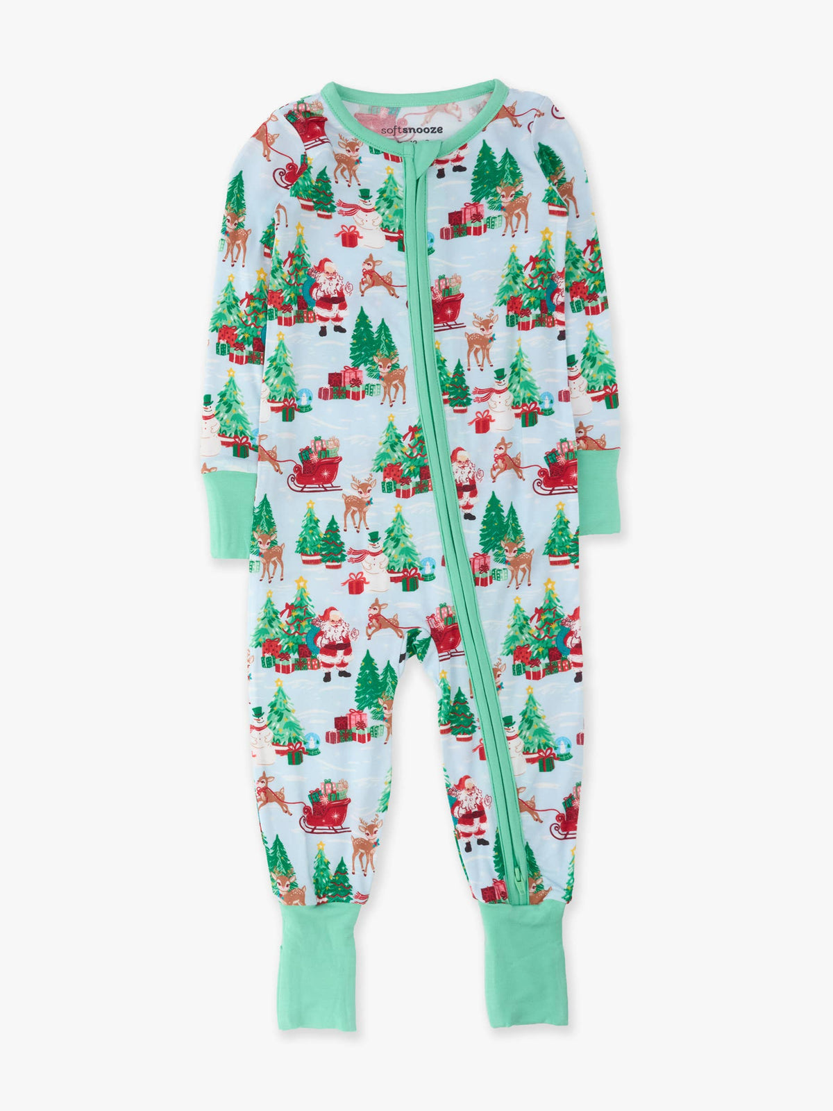 SoftSnooze™ Baby Bamboo Viscose Santa Wonderland Christmas Convertible One Piece Footie Pajama