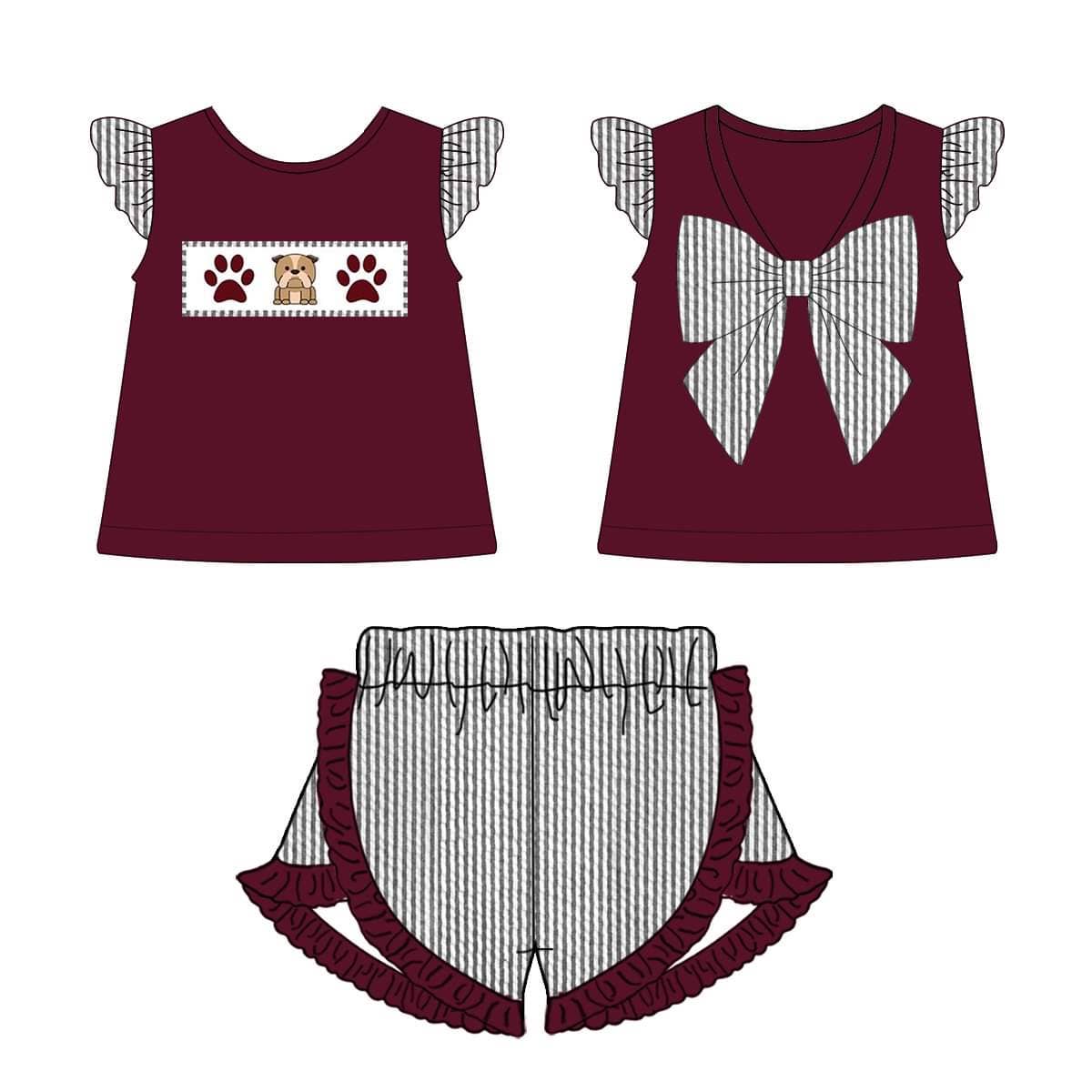 Bulldogs Collegiate Seersucker Bow Short Set
