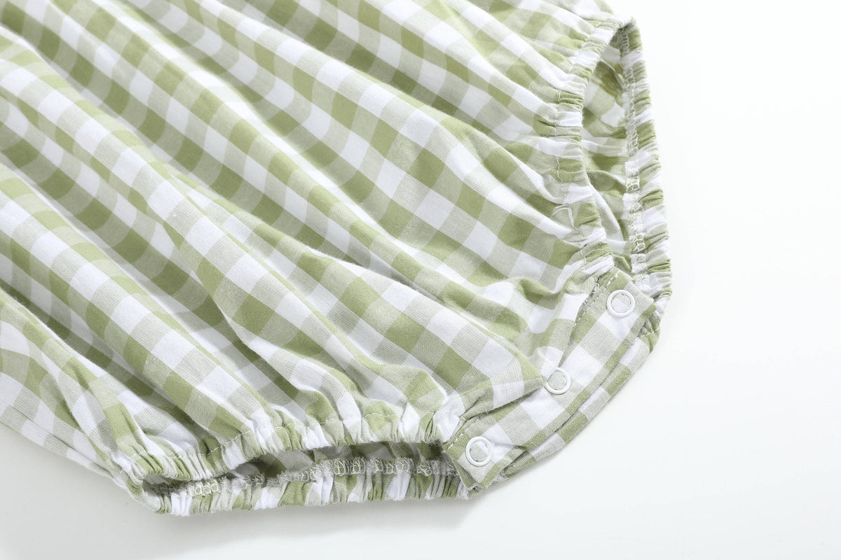 Sage Green Gingham Pumpkin Smocked Romper