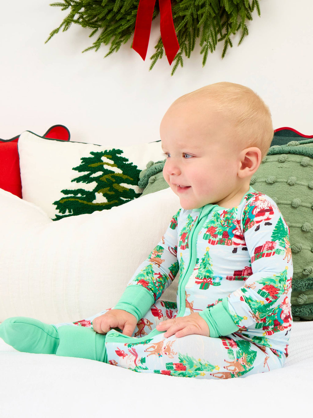 SoftSnooze™ Baby Bamboo Viscose Santa Wonderland Christmas Convertible One Piece Footie Pajama