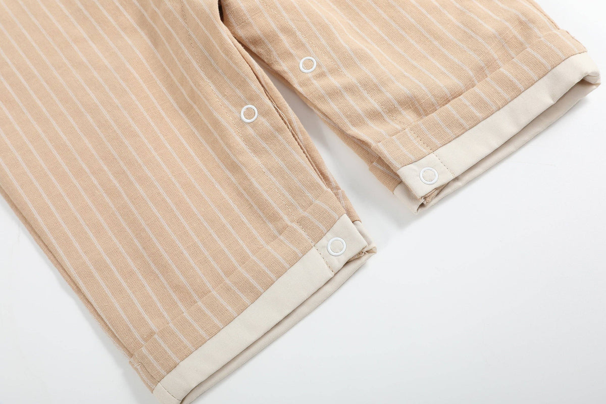 Light Brown Pinstripe Pumpkin Smocked Overalls