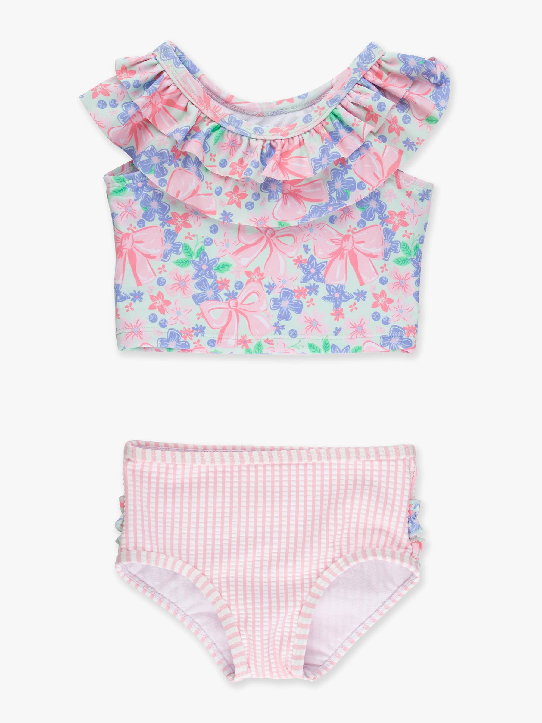 Girls Bow Blooms Ruffle Tankini 2-Piece Swimsuit with Signature Rear Ruffles
