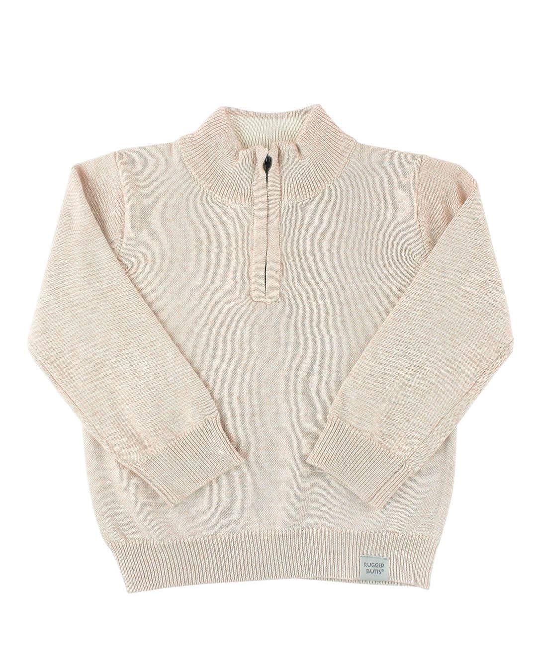 Boys Heather Oatmeal Quarter-Zip Sweater