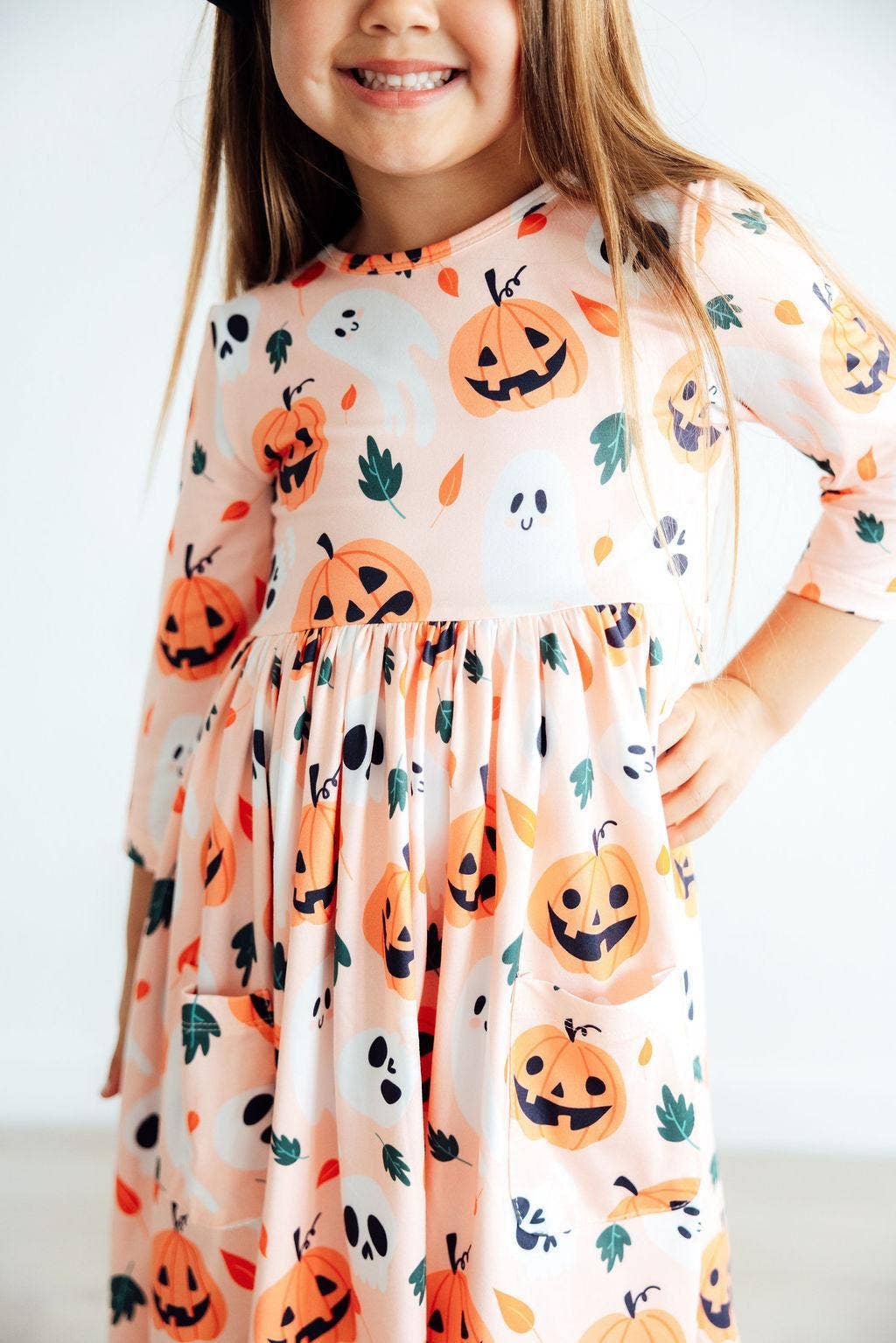 Mila & Rose - Pumpkin Peekaboo 3/4 Sleeve Pocket Twirl Dress
