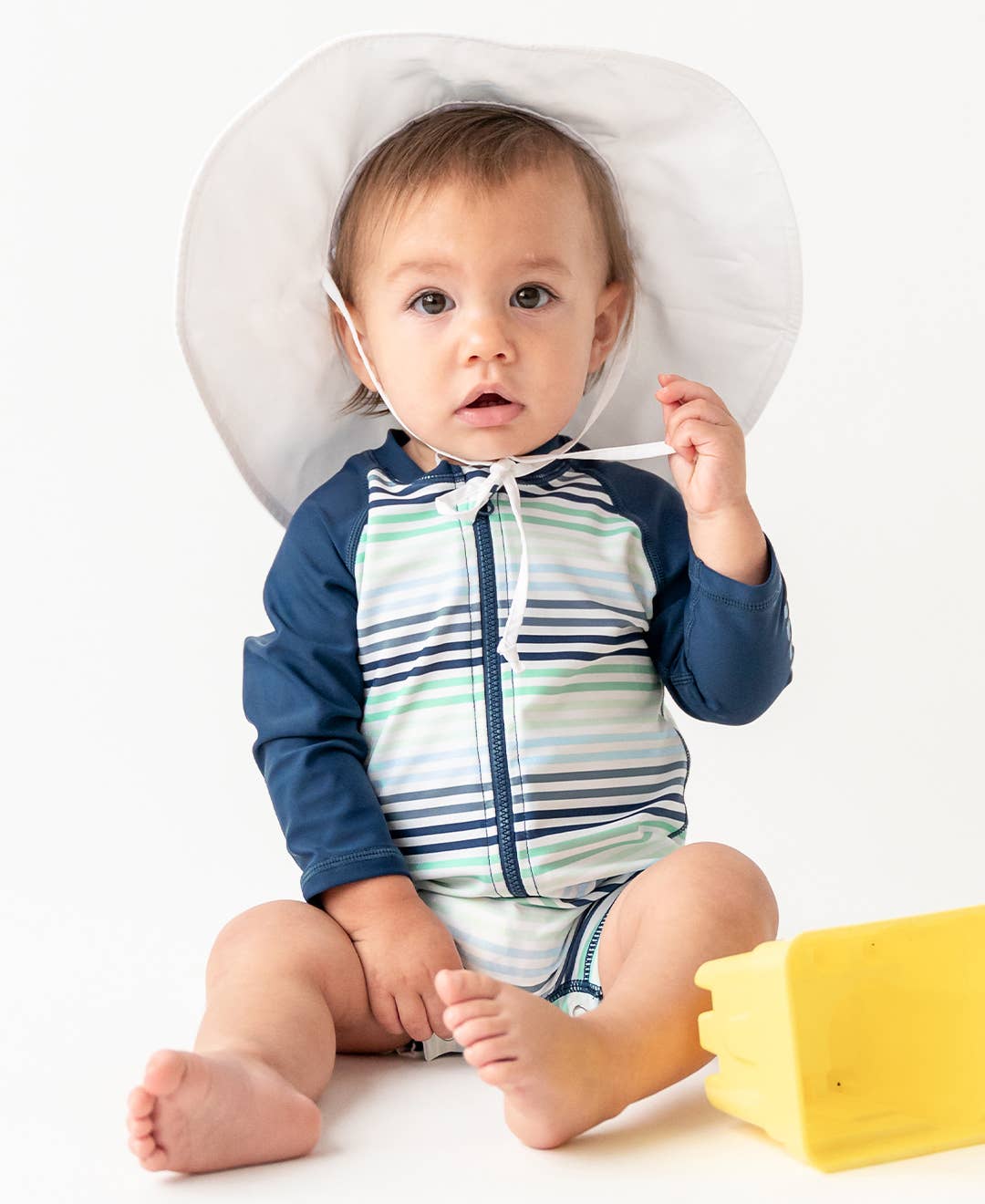Baby Boys Coastal Stripes Long Sleeve One Piece Rash Guard Swimsuit