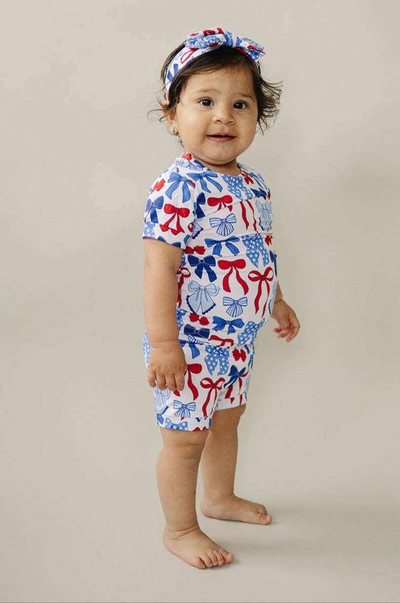 Bamboo Shorts Set | Red-White & Bows