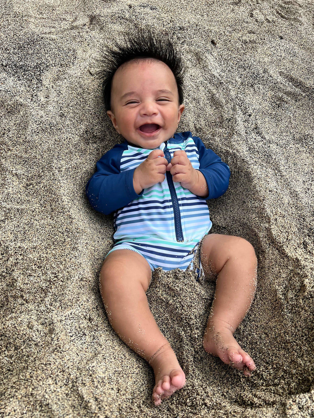Baby Boys Coastal Stripes Long Sleeve One Piece Rash Guard Swimsuit