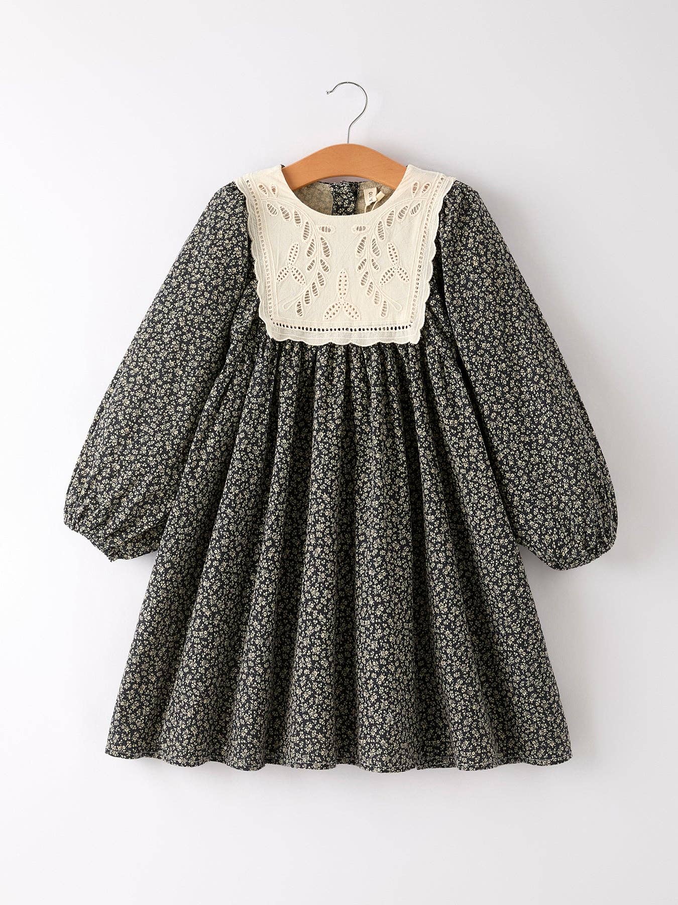 Rylee Faith Designs -Black Floral Lace Girls Long Sleeve Cotton Dress