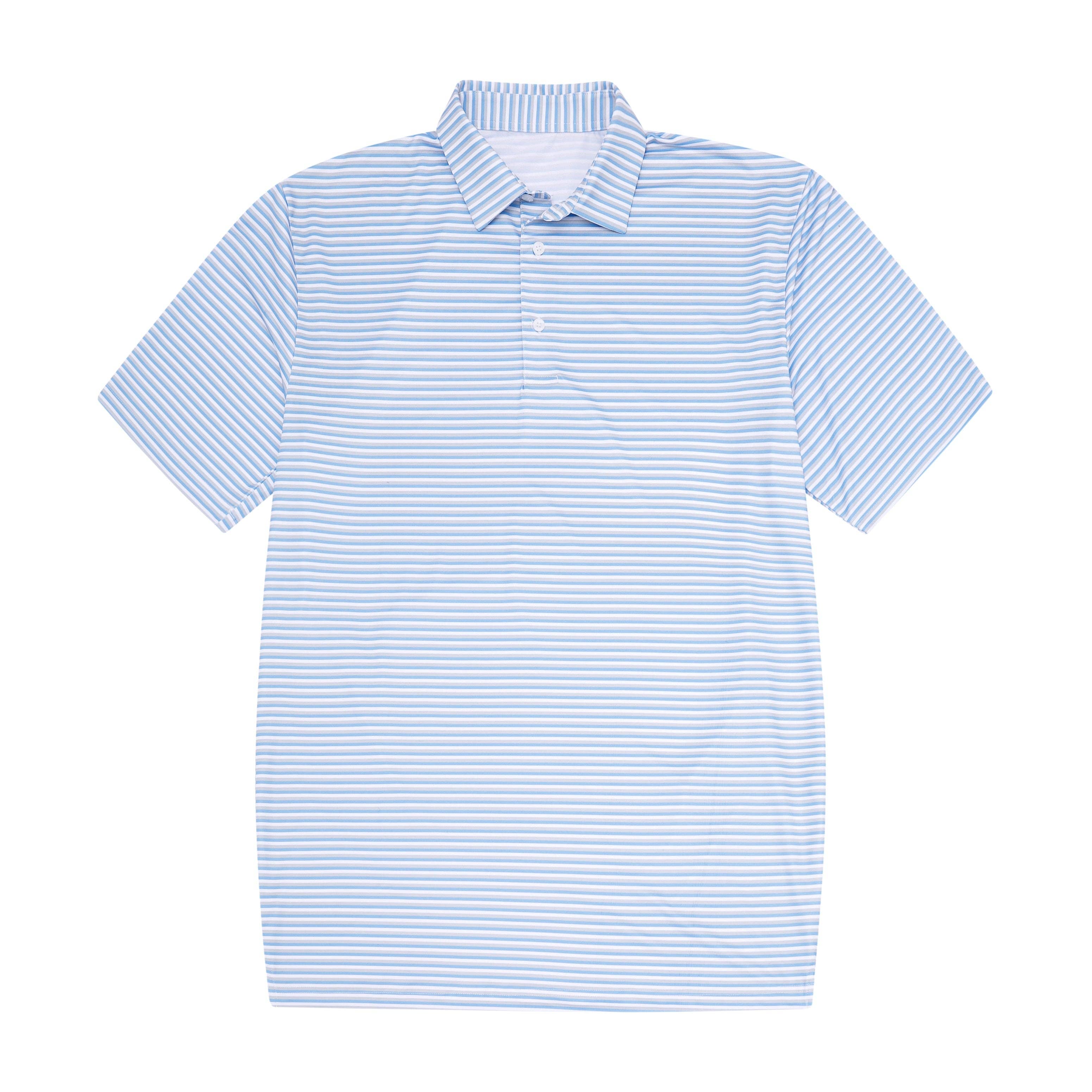 Kids Light Blue, Grey & White Stripe Polo