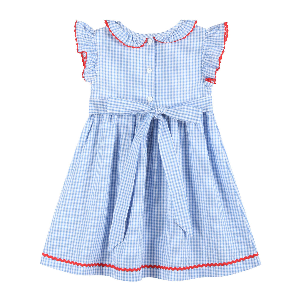 Blue Gingham Crawfish Smocked Dress