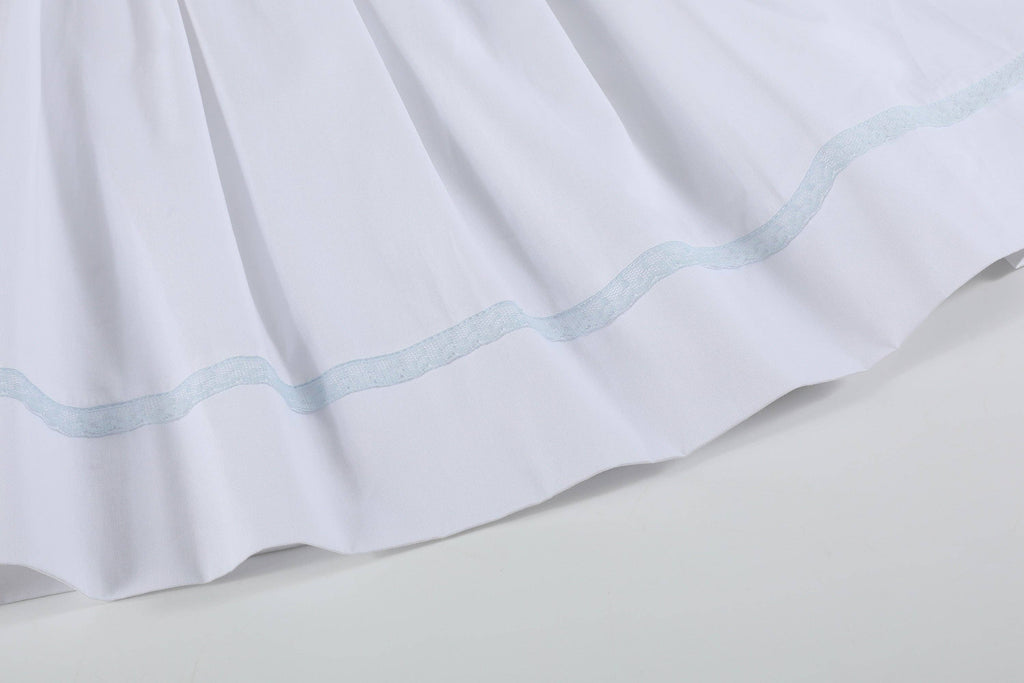 White and Blue Holy Crosses Smocked Bishop Dress