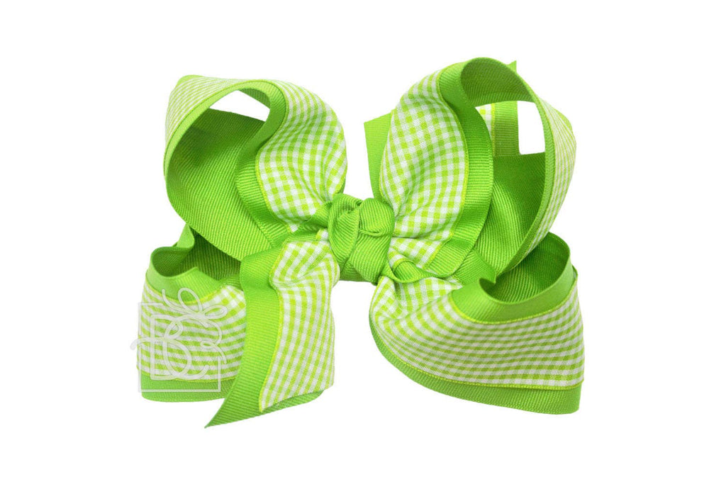 LAYERED GINGHAM/GROSGRAIN BOW ON CLIP