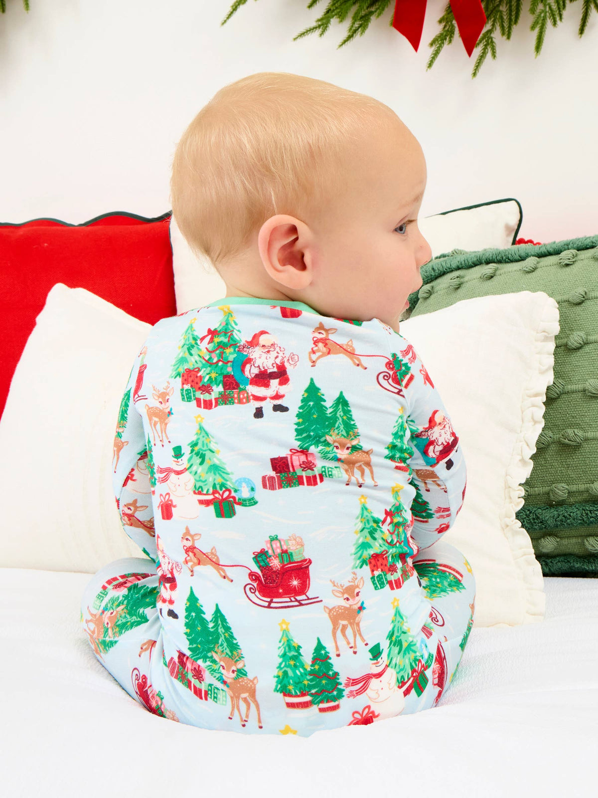 SoftSnooze™ Baby Bamboo Viscose Santa Wonderland Christmas Convertible One Piece Footie Pajama