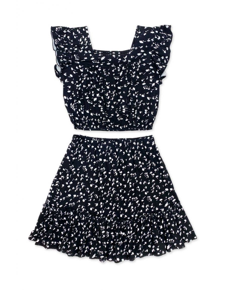 Cutie Patootie Clothing - Black/White Daisy Skirt Set