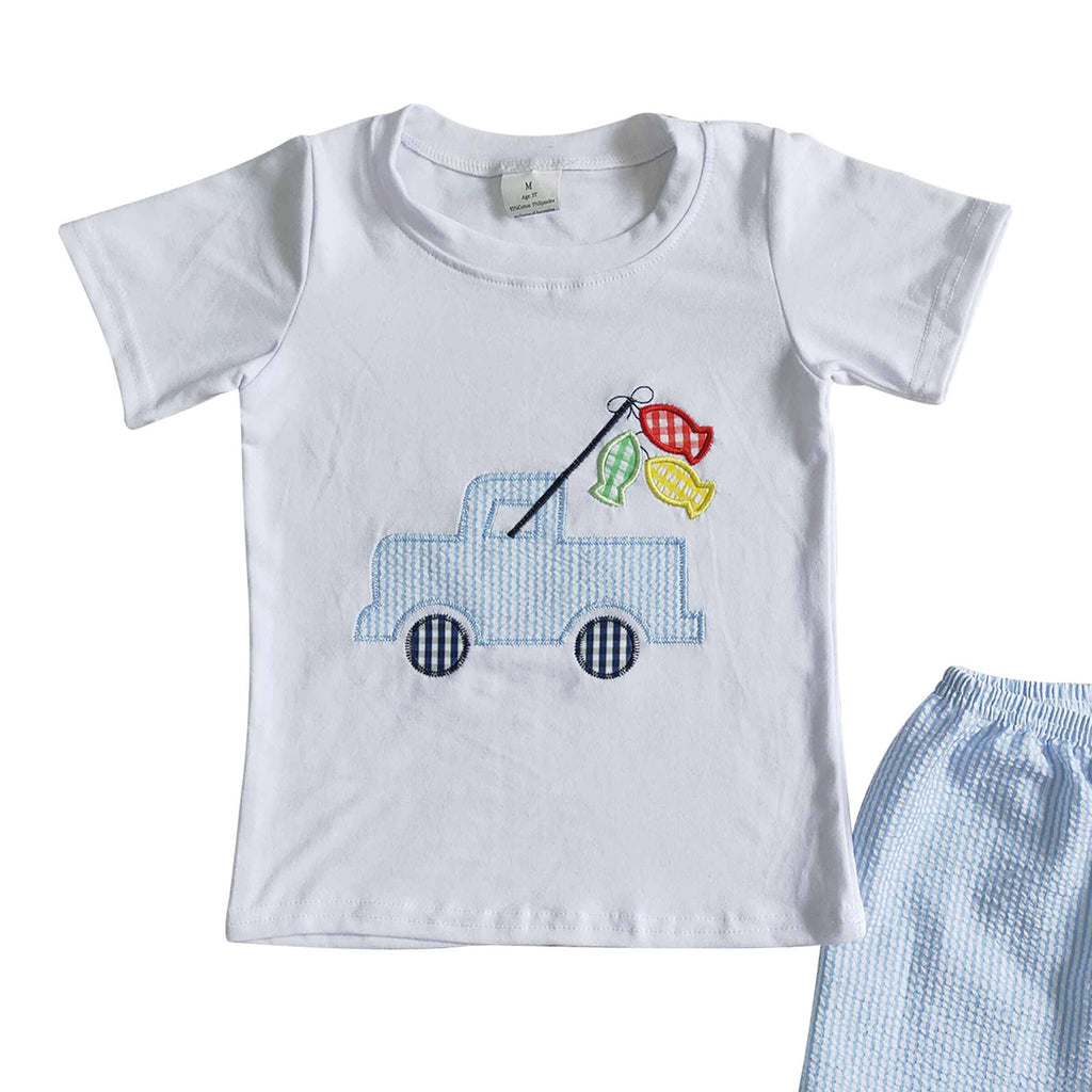 Baby Boys fishing seersucker summer shorts sets
